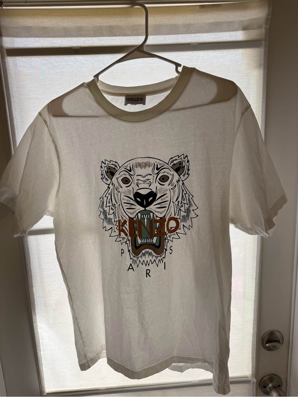 Kenzo White Short-Sleeve Tiger Logo Tee with Orange Accent(never used)
